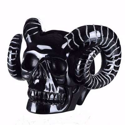 Halloween props decorative black human head scull with horn